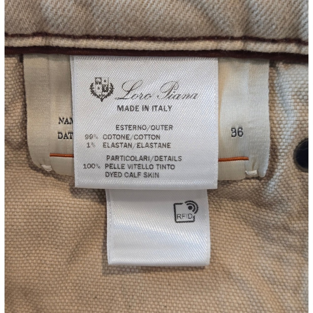 Loro Piana Quarona Pants Mens 36 Beige Italian Cotton Stretch 5 Pocket Trousers - Picture 3 of 15